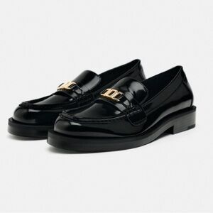 Zara Black Patent Buckle Loafers